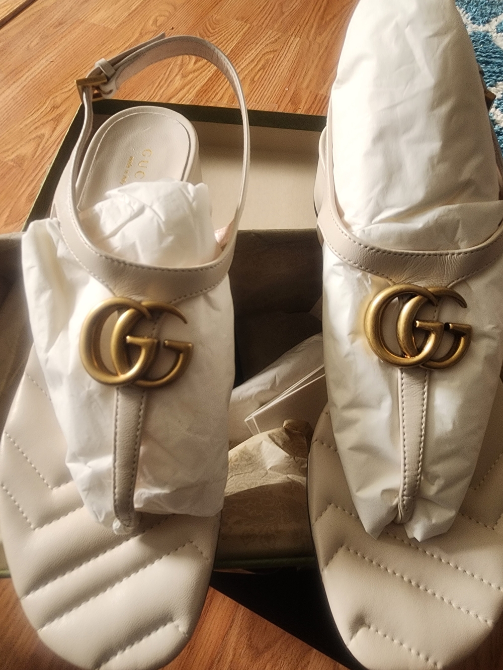 Gucci Beige Leather GG Thong Sandals